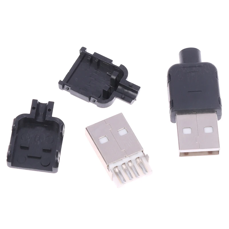 

10 Sets DIY USB 2.0 Connector Plug A Type Male 4 Pin Black Plastic Shell Adapter Socket Assembly