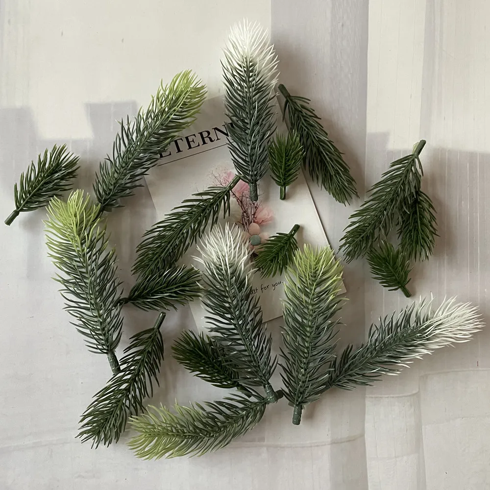 

10pcs Pine Branches Artificial Fake Plant Artificial Flower Branch Christmas Party Decoration DIY Accessories Bouquet Gift Box