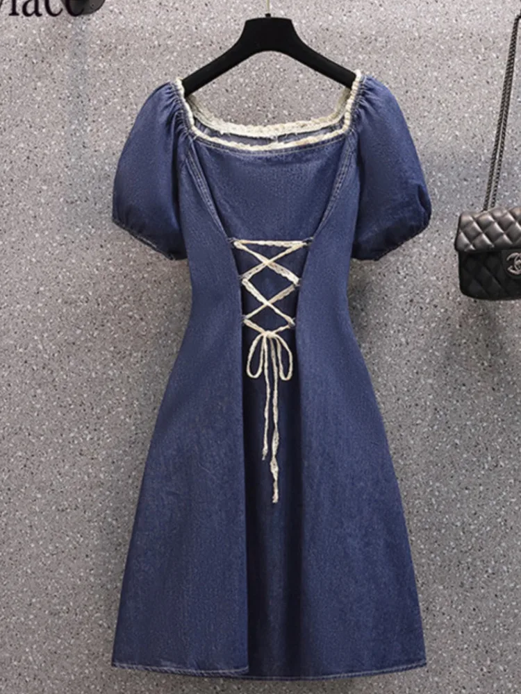 

Женское джинсовое платье с вырезом лодочкой, коротким рукавом и высокой талией