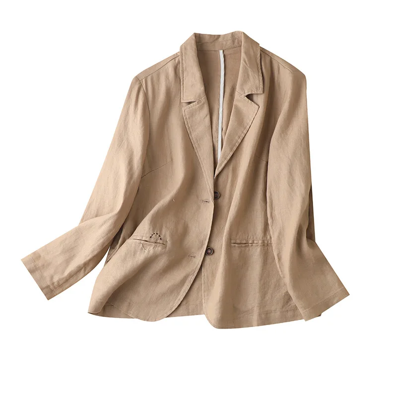 

2022 Embroidery Woman Jacket Spring/Autumn Casual Blazers Linen Single Breasted Notched Flax Womens Blazer New