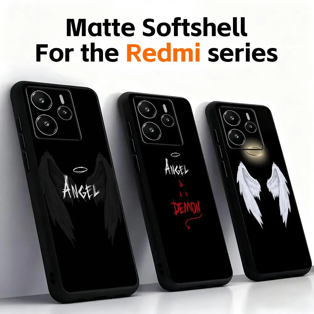 Фото Чехол для телефона с простым художественным рисунком ангела для Redmi Note 14 13 12 11 Pro Plus S 5G 14C A3, мягкий черный чехол для телефона №1