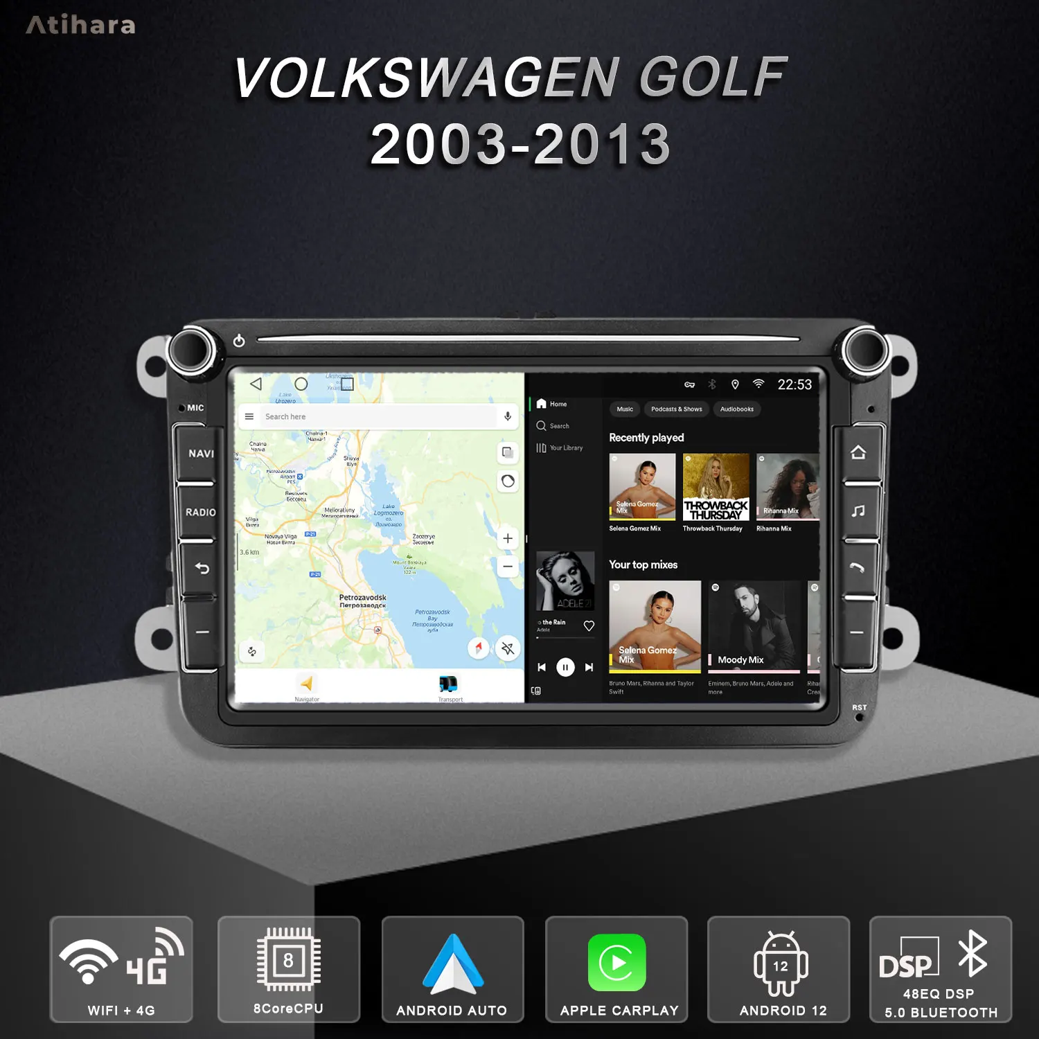 Atihara 8 &quotAndroid автомобильное радио для Volkswagen Golf 2003-2013 2Din 4G + Wi-Fi HD GPS мультимедийный
