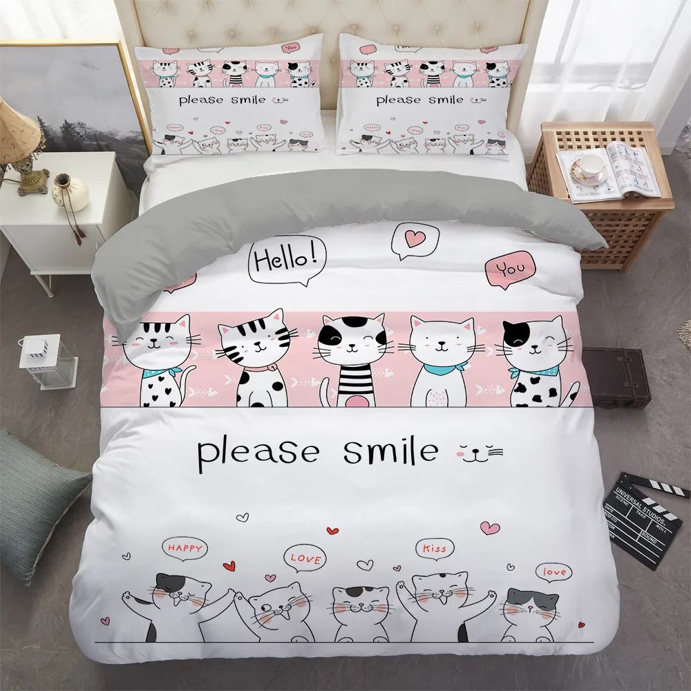 

Cartoon Cat Duvet Cover Spaceship Outer Space Pet Animal Golden Line Cover for Kid Boys Girls Youth Gifts for Bedroom Decoration