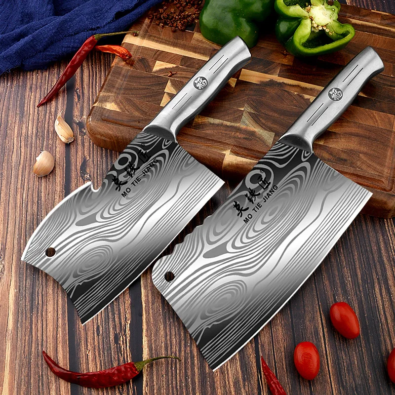 

Stainless Steel Kitchen Knife Chopping Slicing Cleaver Laser Damascus Pattern Bone Chopper Cutter Chef Butcher مطبخ нож Cocina