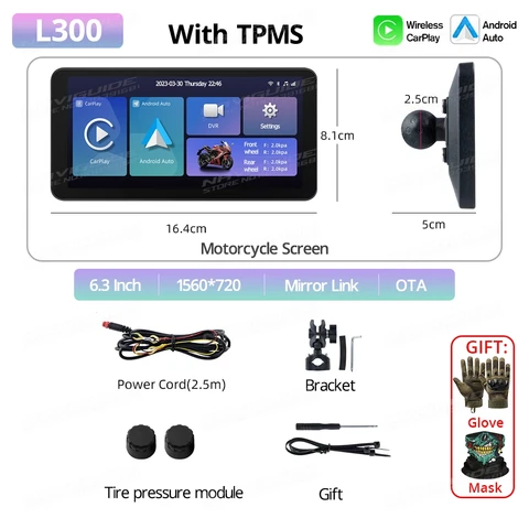 NAVIGUIDE L300 6,3 ''Linux carplay беспроводной мотоцикл CarPlay и Android Авто Портативный мото ЖК-дисплей IPX7 WiFi 1560*720 BT 5,0