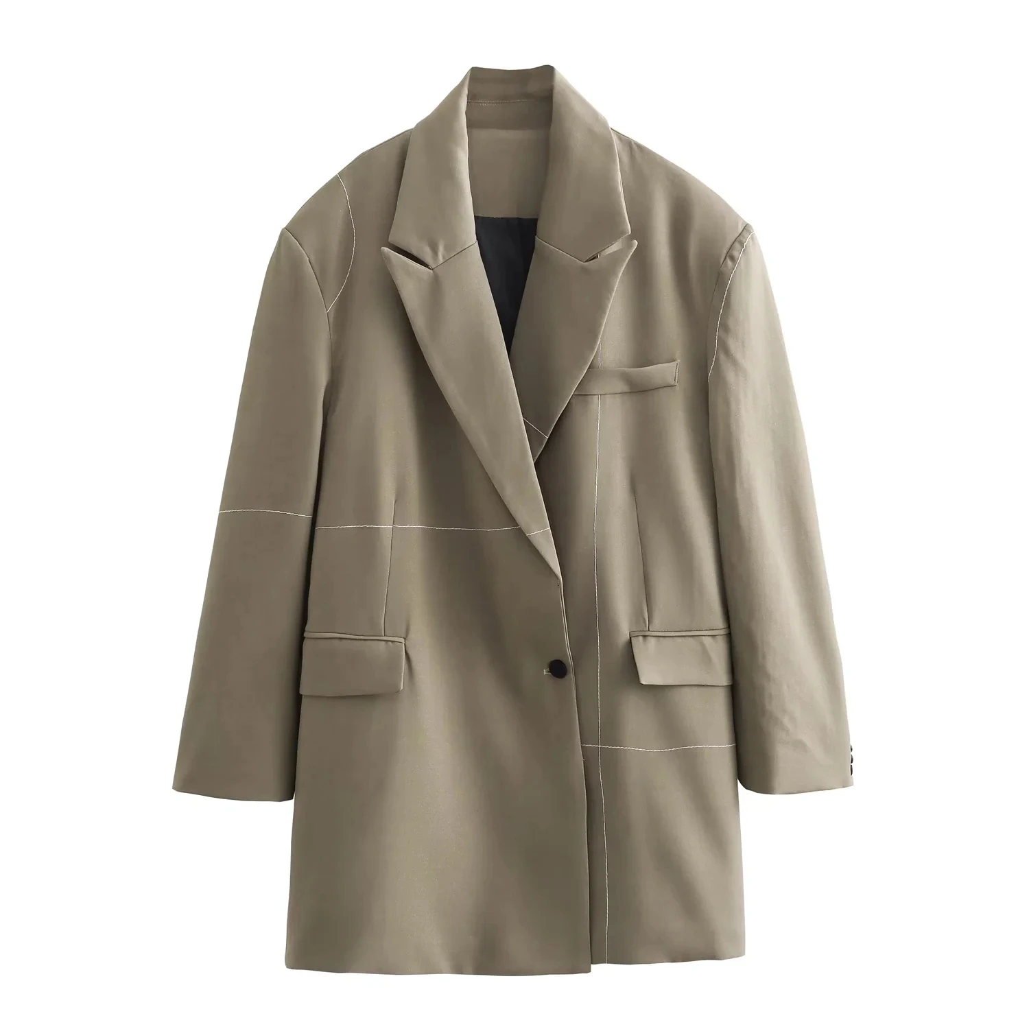 

TRAF Women Oversize Blazer Autumn Basic Simple Solid Lapel Collar Long Sleeve Loose Blazer Ladies 2023 Classic Unisex Casual Top