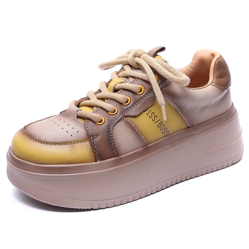 

Shoes for Women 2022 Spring New Design Genuine Leather High Quality Lace Up Sneakers Flat Platform Shoes