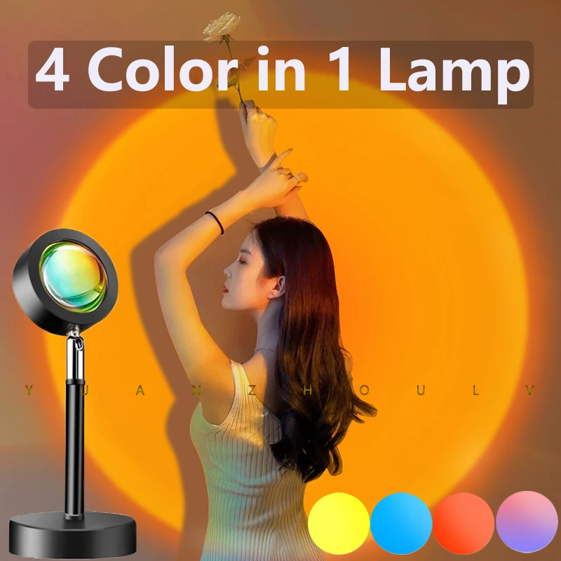 

Проекционная лампа 4 в 1 с USB, ночник с проекцией и закатом, 360 градусов, ночник для спальни, настольная лампа, напольная лампа, кофейня, домашни...