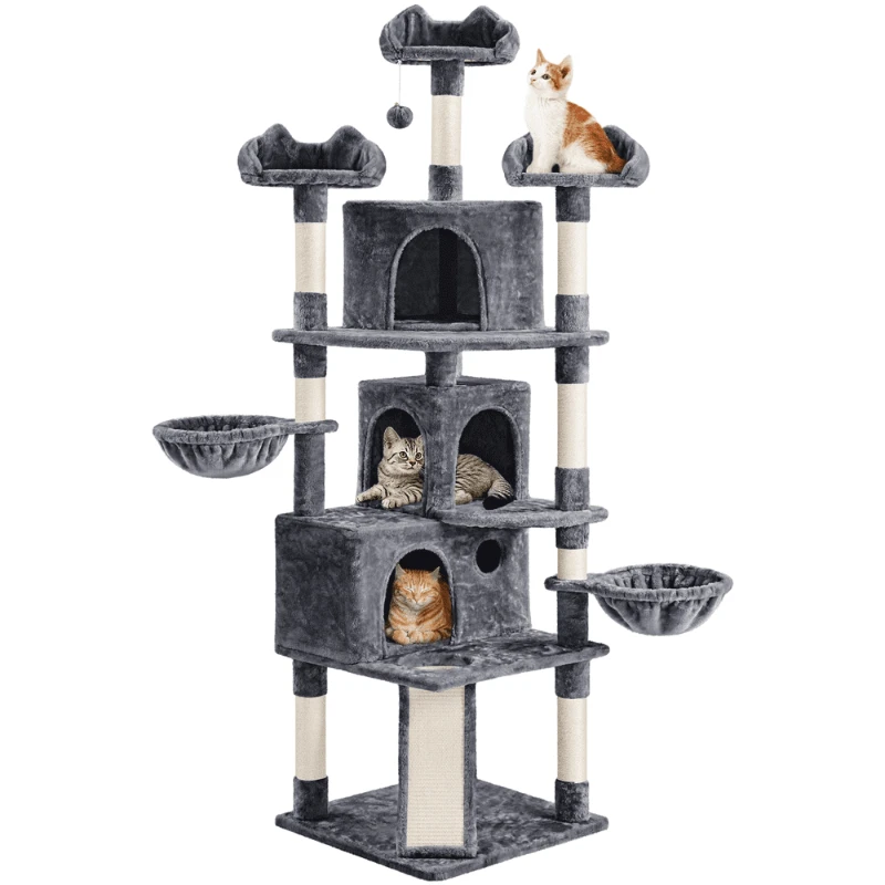 

76.5" H Large Cat Tree Tower with 3 Condos Cozy Perches Dangling , Dark Gray