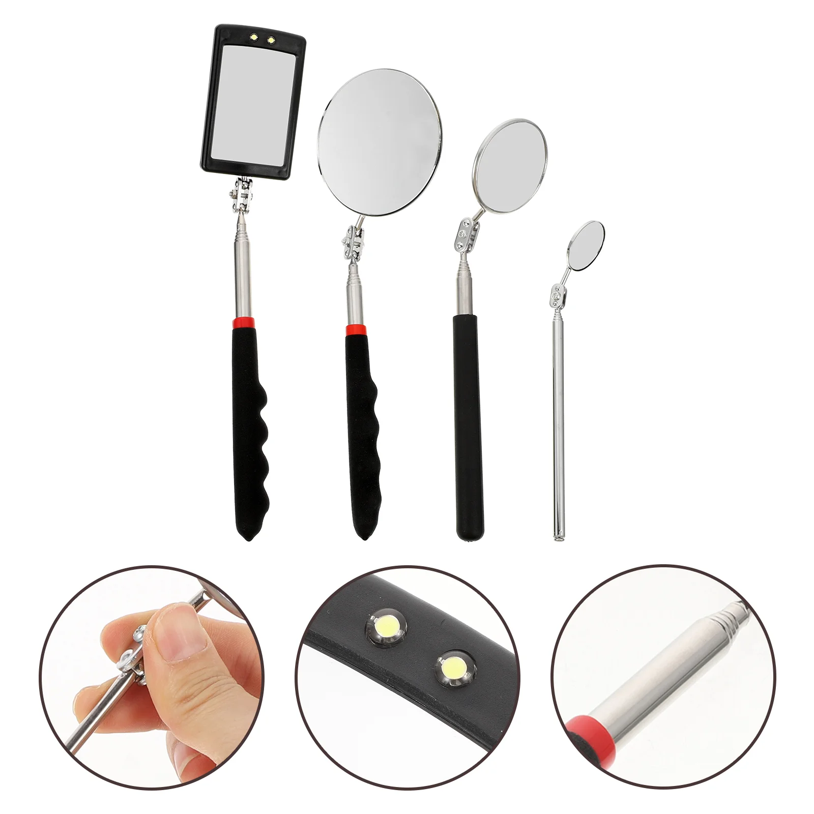 

4 Pcs Telescopic Inspection Mirror Vehicle Extendable Telescoping Car LED Flexible Extra Viewing Mechanic Light