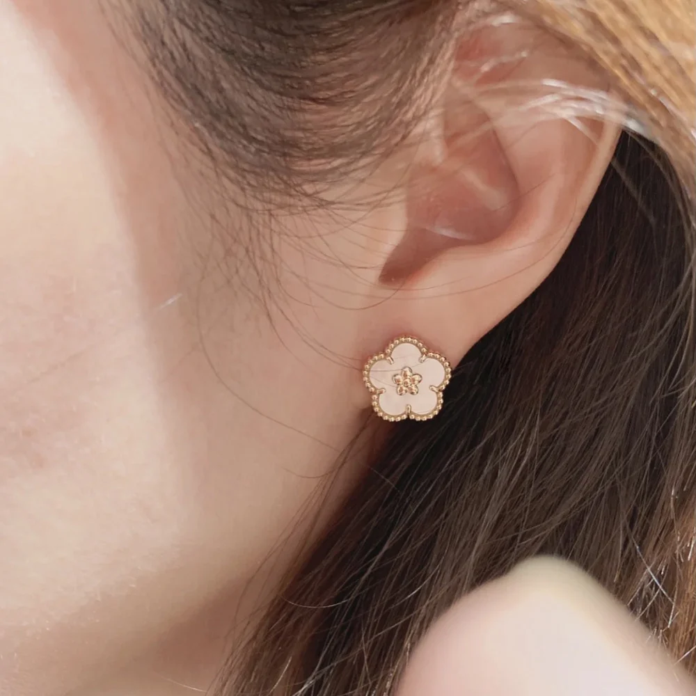 

New Models In 2022 Plum Blossom Earrings silver needle gold color Fritillaria Inlaid Luxury Brand Jewelry Hot