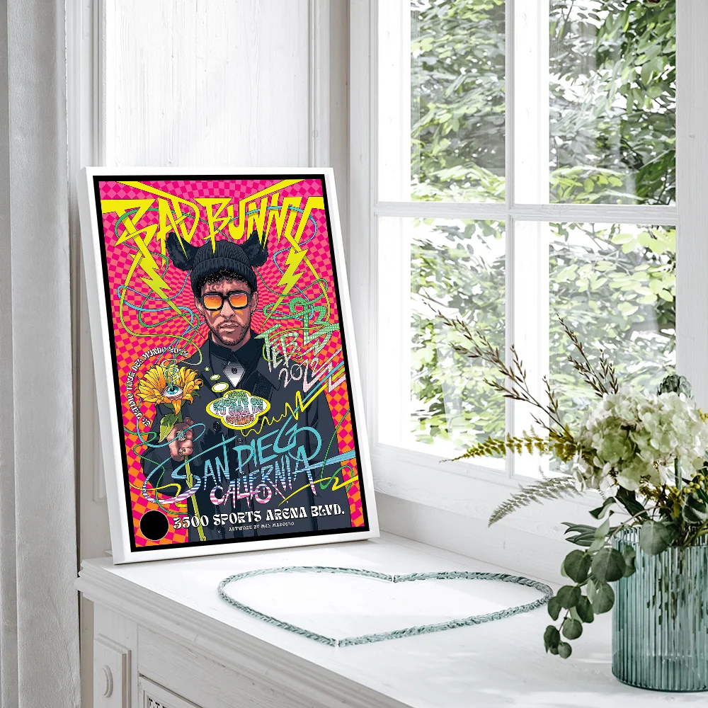 Pop Hip Hop Rapper B-Bad B-Bunny Whitepaper Poster Waterproof Paper Sticker Coffee House Bar Aesthetic Art Wall Painting