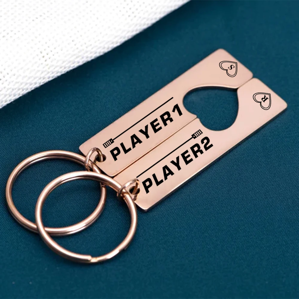 

Personalized Engrave Metal Initials Couples Keychain Set with, Anniversary Gifts, Gift For Gamers, Couple Keychain for Boyfriend
