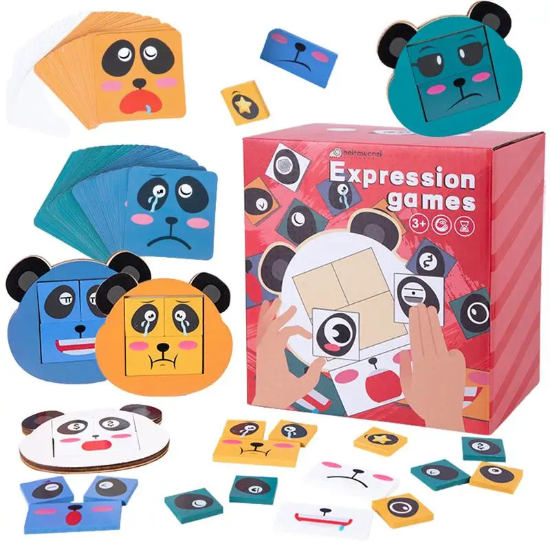 

Wooden Expressions Matching Blocks Panda Face Changing Cubes Building Blocks Educational Building Blocks Board Game Interactive