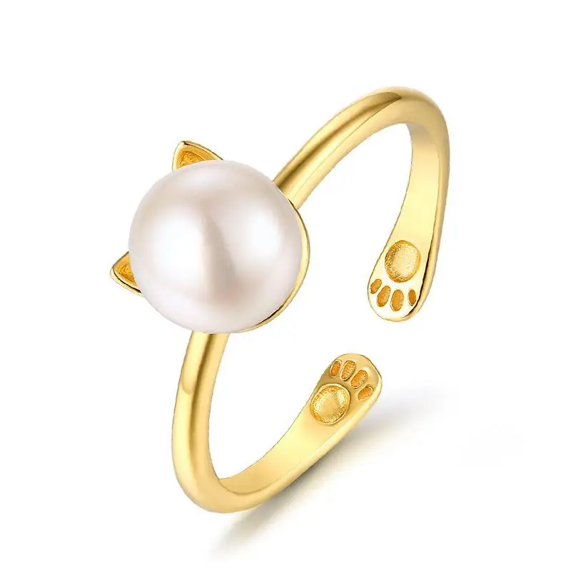 

Genuine Freshwater Pearl Ring S925 Sterling Silver 9k Gold Plated Fresh Water Pearls Cat Rings Women Natural Gemstone Jewelry