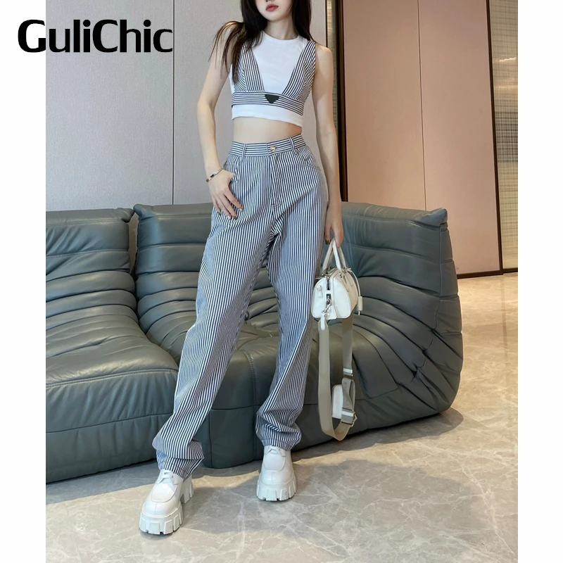 

Коллекция 3,18 года, шикарная майка GuliChic без рукавов с круглым вырезом и широкими штанинами