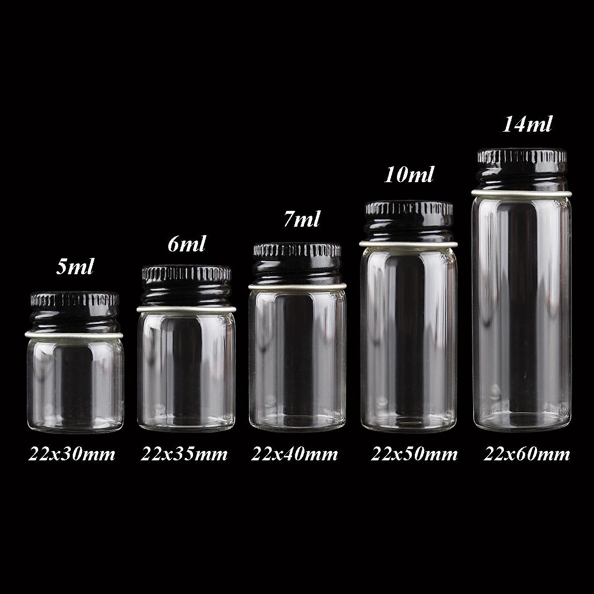 

Black 48 22mm Caps Craft Wedding Jars Glass Gift 5-14ml Pieces Sizes 5 Small U-pick With Glass Diameter Aluminium Bottles