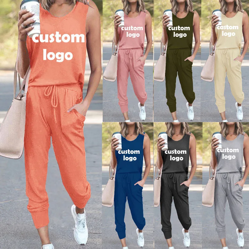 

Customized T-Shirt and Pants Women's Set Loose Solid Color Sleeveless Casual Set Fashion Commuting Vest Top and Pants