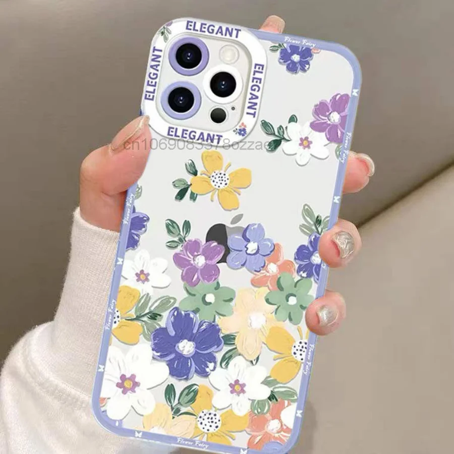 

Colourful Flower Cute For IPhone 13 Phone Case 14 Promax 12Pro Advanced Xr Soft X Female 11 All Inclusive 8p/6/7 Silicone Xsmax
