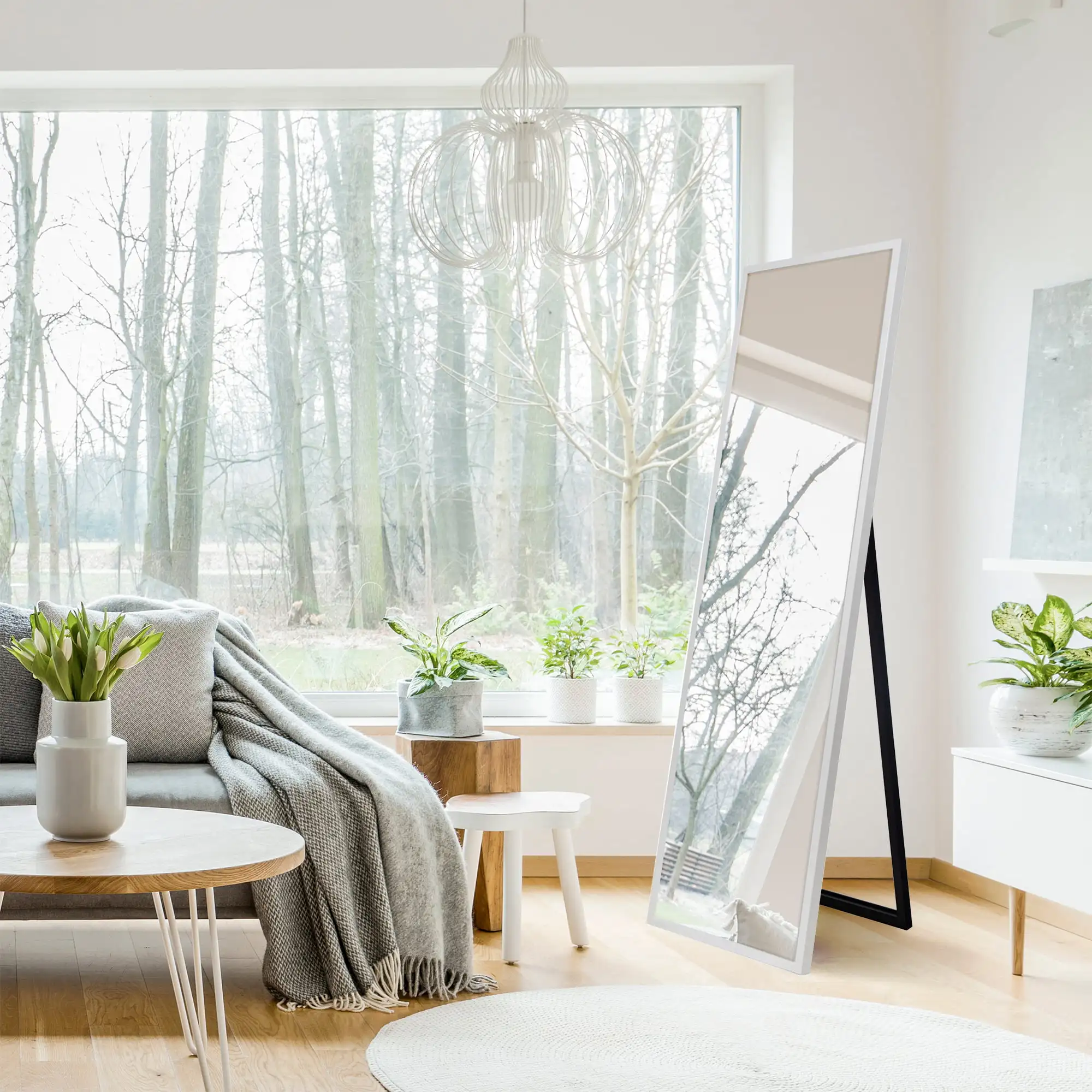 

Framed White Floor Free Standing Mirror with Easel 16"x57"