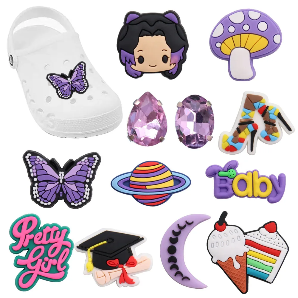 

Смешанные 50 шт. пряжки из ПВХ Croc Jibz для девочек планета бабочка Луна мороженое торт гриб морской доска отверстие тапочки Украшение Аксессуары