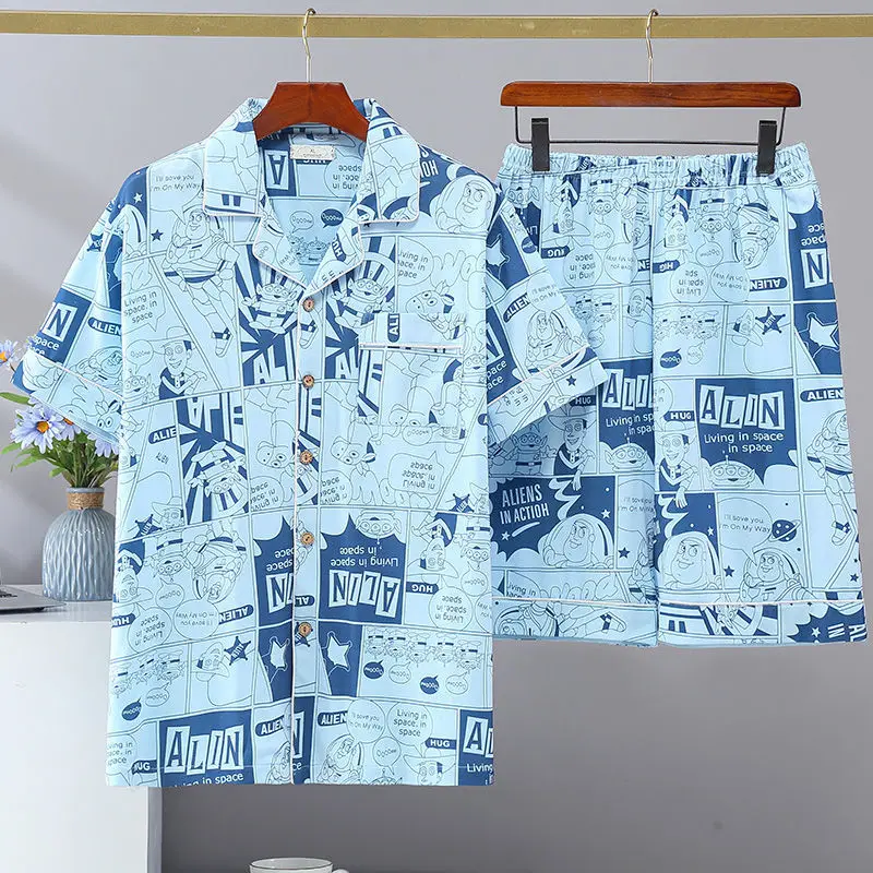 

Fat Plus Size 200 g Men's Pajamas Short Sleeve Shorts Summer Thin Medium and Youth Home Furnishing Set Summer