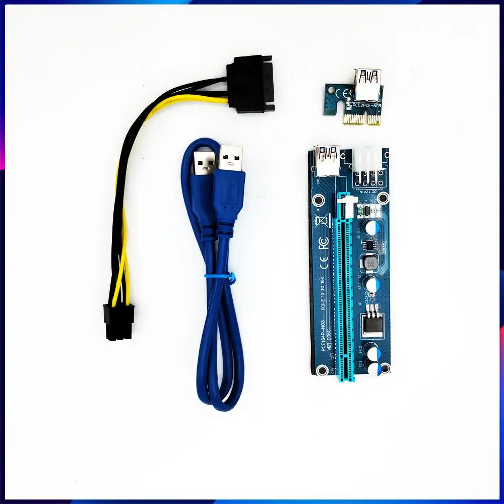 10pcs 006C 1x to 16x PCI Express PCIE PCI-E Riser Card 006C Extender 60cm USB 3.0 Cable SATA to 6Pin BTC Mining Miner