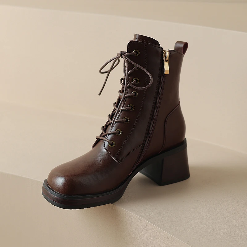 

Heihaian Short Boots Fall/Winter 2023 New Retro Commuter Lace-Up Boots Round Toe Thick Heel Doc Marten Boots For Women