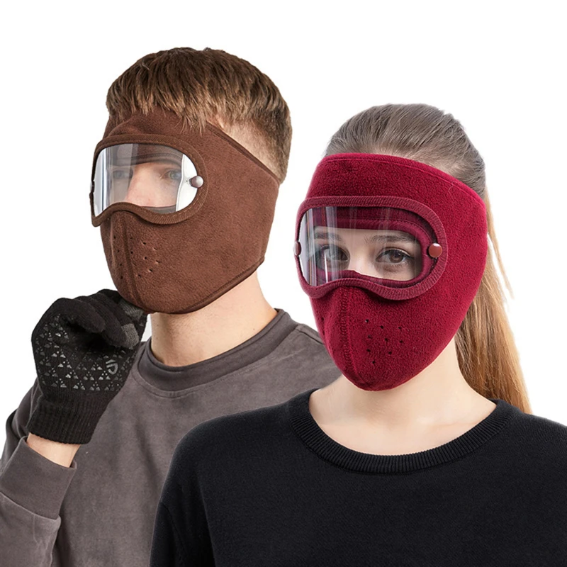 

Windproof Face Warm Mask Winter Cap Ski Breathable Masks Fleece Face Shield Caps with HD Goggles Anti-fog Cycling Cap Balaclava