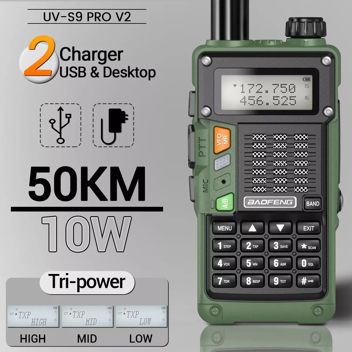 

NEW UV-S9 Pro V2 10W Powerful UHF VHF Walkie Talkie Radio Transceiver Long Range of UV-S9 Plus Portable Ham Two Way Radio