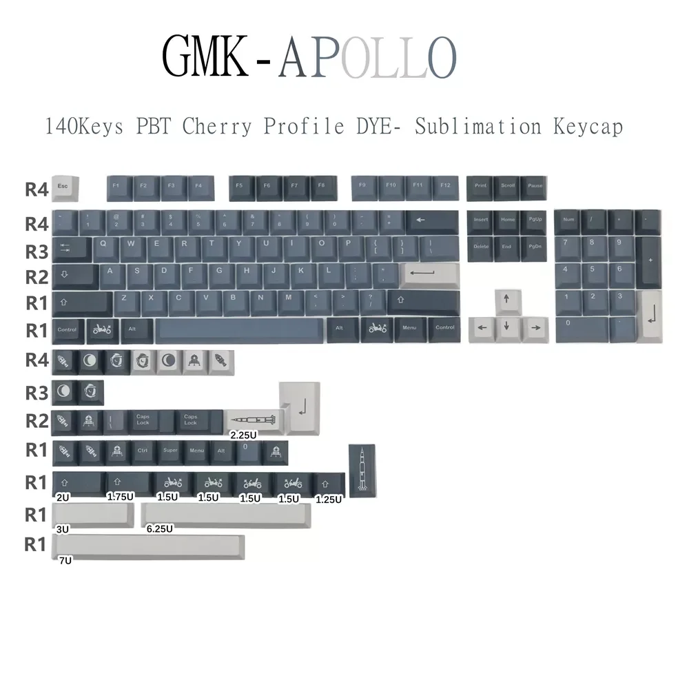 

Клавиши GMK Apollo 140 клавиши PBT Cherry Profile краска-сублимация персонализированные клавиши GMK для механической клавиатуры