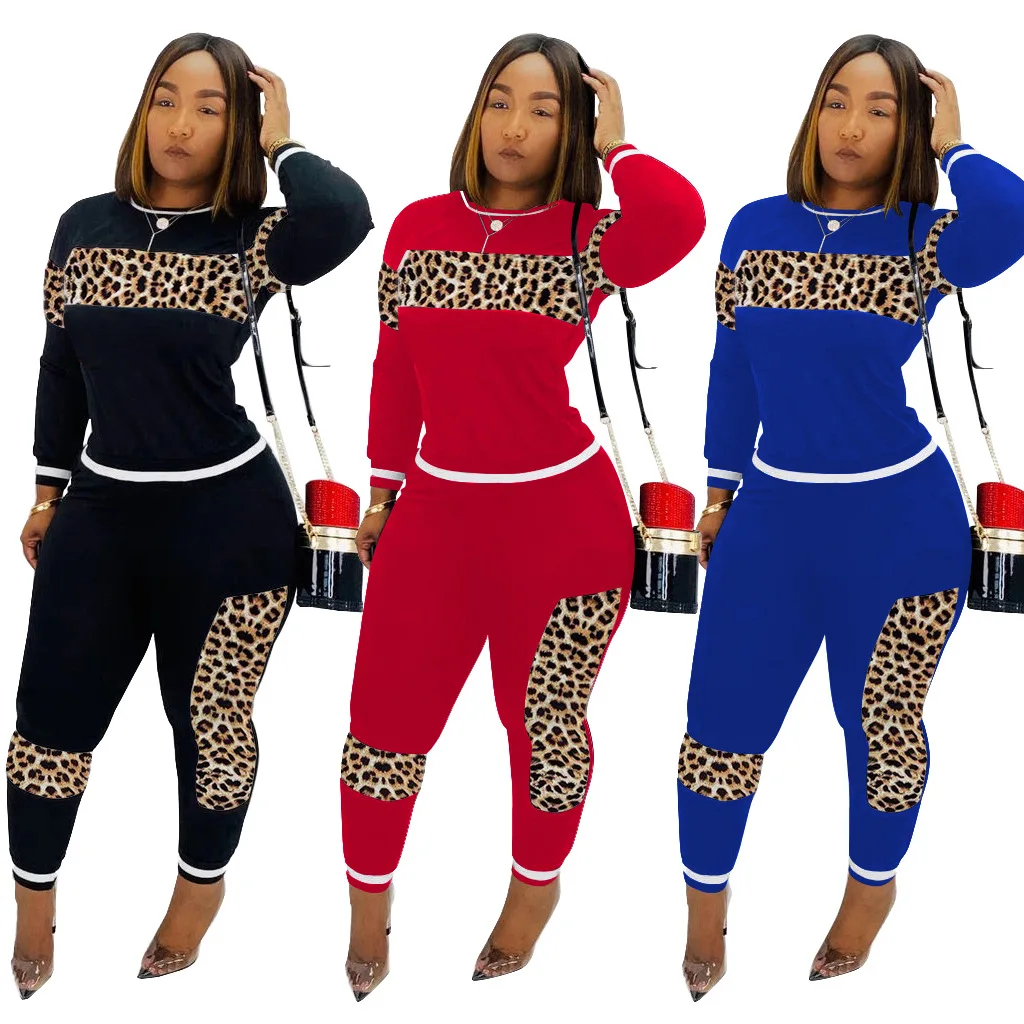

Leopard Print Two Piece Pants Set 2021 Matching Set Women Gym Sport Sets Autumn Winter 2 Piece Outfits Tracksuit Set Sweat Suits