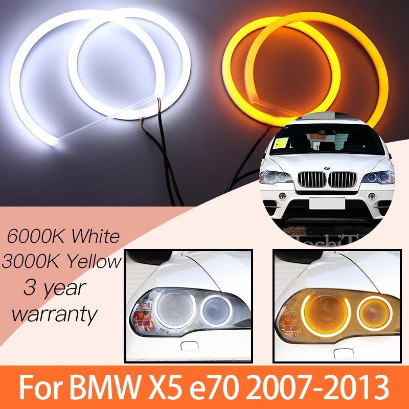

1 Set White+yellow Cotton Light Angel Eyes Halo Ring Kits for BMW X5 E70 2007 2008 2009 2010 2011 2012 2013