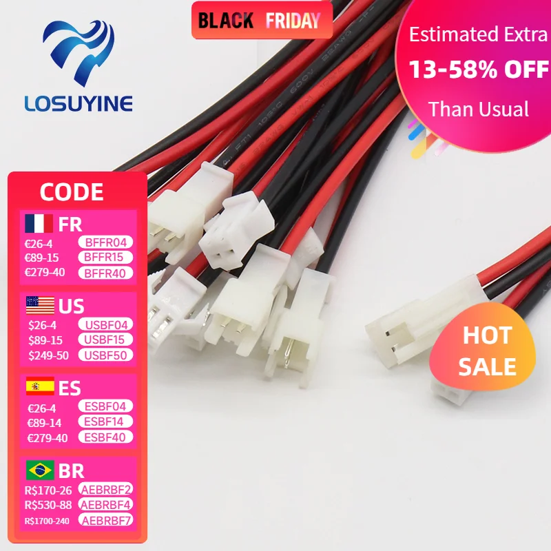 

10 пар, длина 10 см, JST SM, 2 контакта, разъем «папа-мама» провода