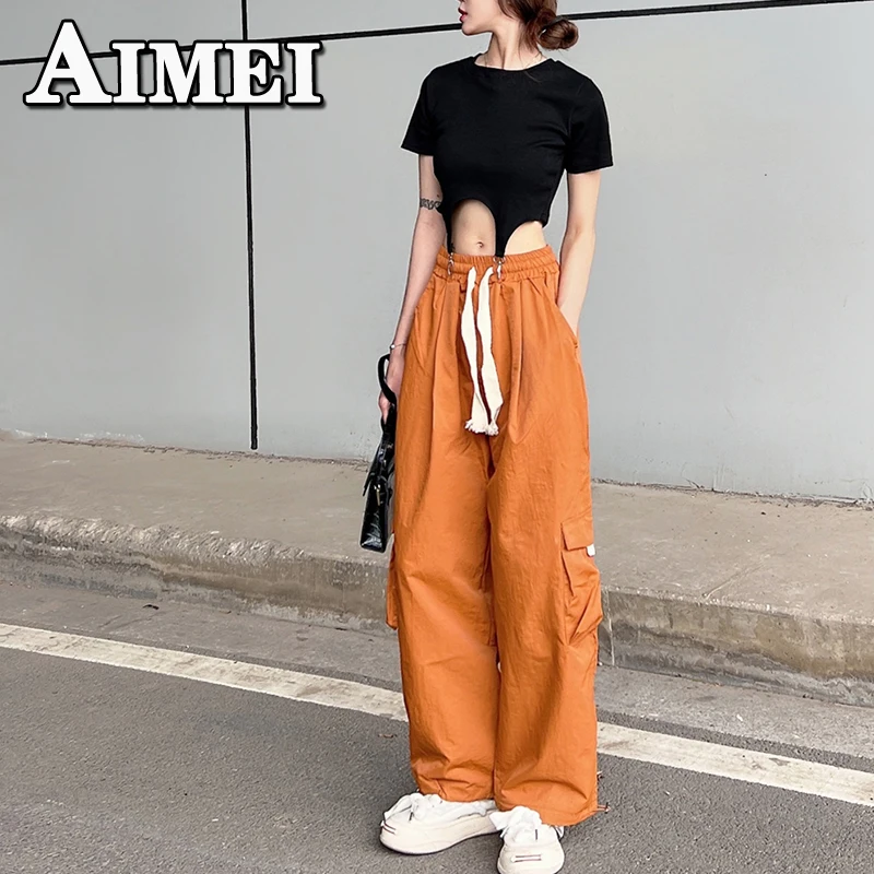 

Женские свободные брюки-карго в стиле ретро, повседневные спортивные брюки с широкими штанинами и высокой талией для бега, уличная одежда Y2K, Корейская одежда, 2023