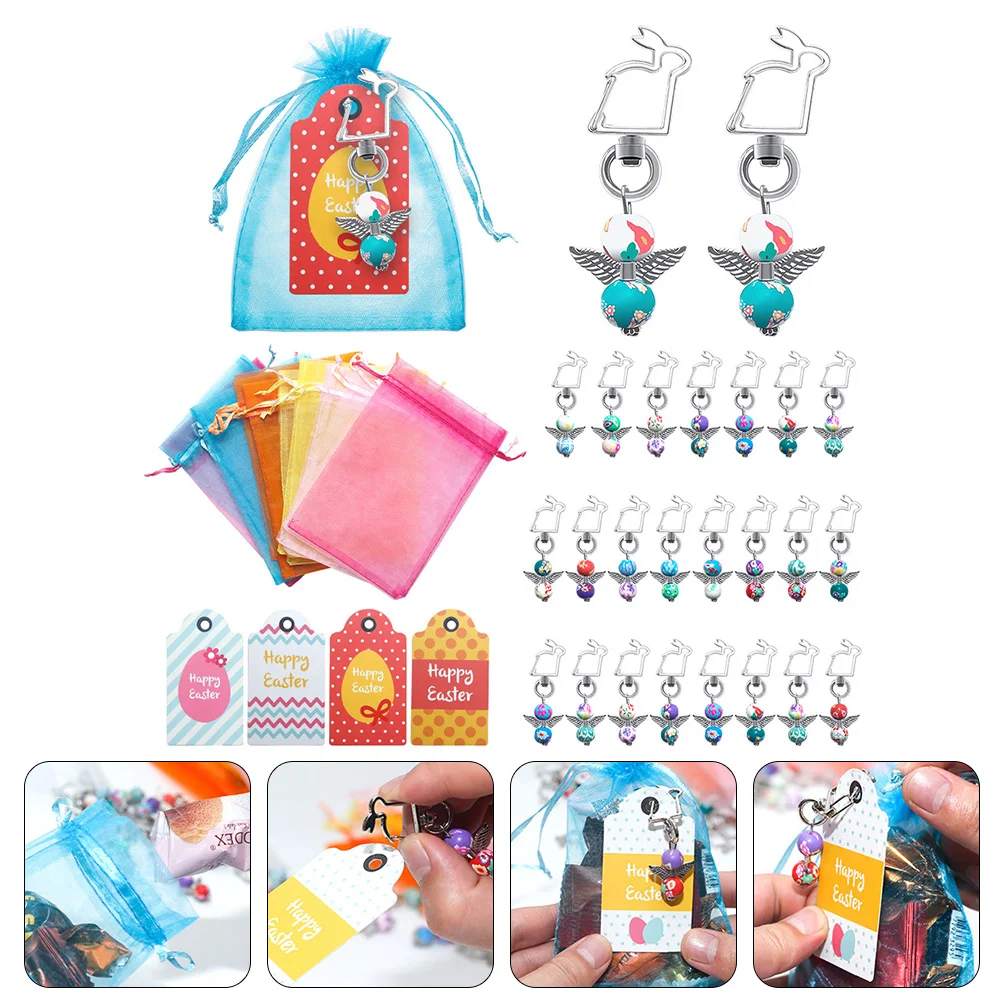 

1 Set Decorations Rabbit Style Angle Key Chain with Organza Bags and Tags