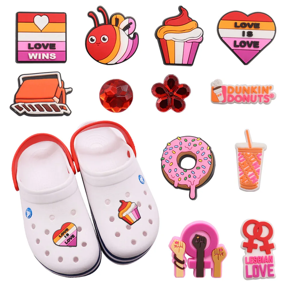 

Mix 50pc Donut Insect Love Drink Wins Ice Cream Girls Right PVC Shoe Charms Buckle Clog Decoration Fit Wristbands Kids Croc Jibz