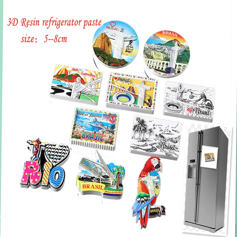 

Home Decor Ornaments Cute Colorful Printing Relief Resin Fridge Magnet Brazil Tourist Landscape Refrigerator Magnetic Sticker