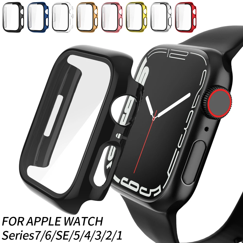

Glass+Case for Apple Watch Series 7 Bumper Hard Scratch Resistant Protector Accessories iWatch 360 Full Screen Protector 41 45mm