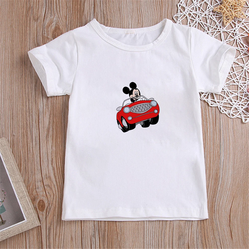 

2022, детские футболки Disney, футболка с рисунком Микки Мауса, Милая Белая Повседневная футболка с рисунком для девочек, хлопковая мягкая базова...