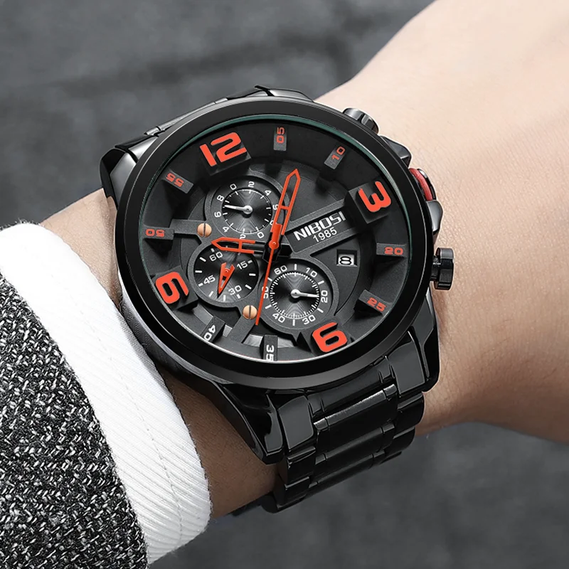 

NIBOSI Big Mens Watches Top Brand Luxury Creative Chronograph Quartz Watch Waterproof Business Wrist Watch Men Relogio Masculino