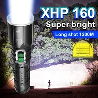 newest super bright led flashlight tactical torch xhp160 outdoor usb rechargeable lamp 18650 battery zoom waterproof flash light