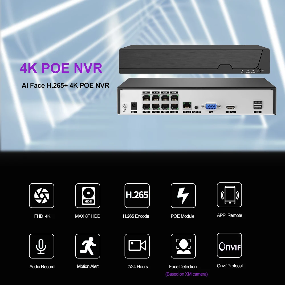 Фото XMeye 8-канальный сетевой видеорегистратор с поддержкой 4K, сетевой видеорегистратор, регистра H.265 + 1, HDD, запись 24/7, IP-камера, система безопасности P2P №2