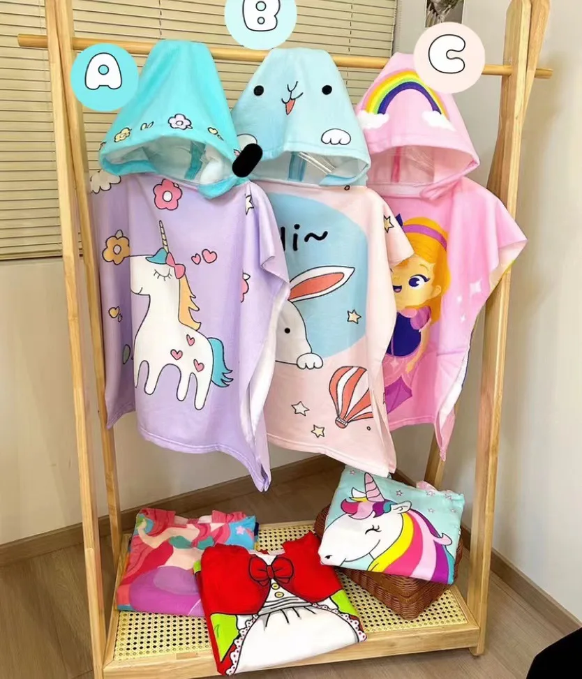 

Cartoon Children's Bath Towel Cloak Can Wear Hooded Cloak Baby Bath Absorbent Quick-drying Beach Towel Bathrobe