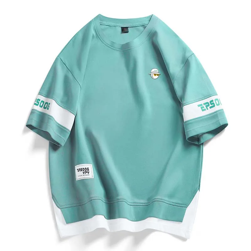 T-shirt For Men Wear Golf Malbon Short Shirt Sleeved Street Men's Youth Loose Round Neck Fake Color Contrast