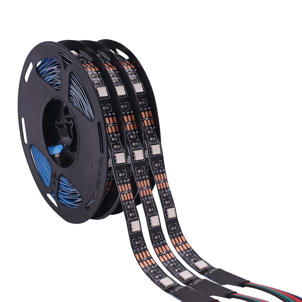 Гибкая светодиодная лента RGB, 5 В, 5050, 30 светодиодов, водонепроницаемая лампа 50 см, 1 м, 2 м, 5 м с 4-контактным разъемом, белая/черная печатная плата, украшение для дома