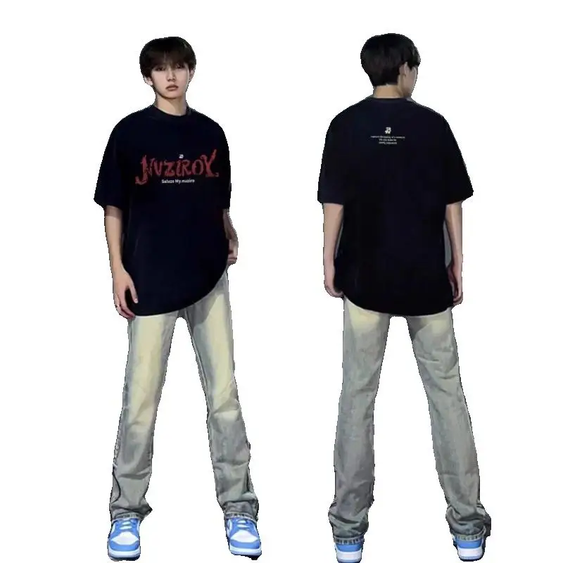 Топ Мужской и женский с коротким рукавом модный брендовый тяжелый Свободный в