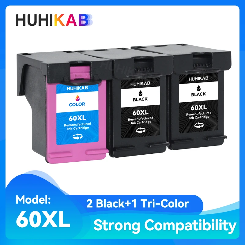 

HUHIKAB 60 Remanufactured Ink Cartridge Replacement For HP 60 XL 60XL CC641WN CC644WN for C4680 D110 D2680 D1660 D2530 F2430