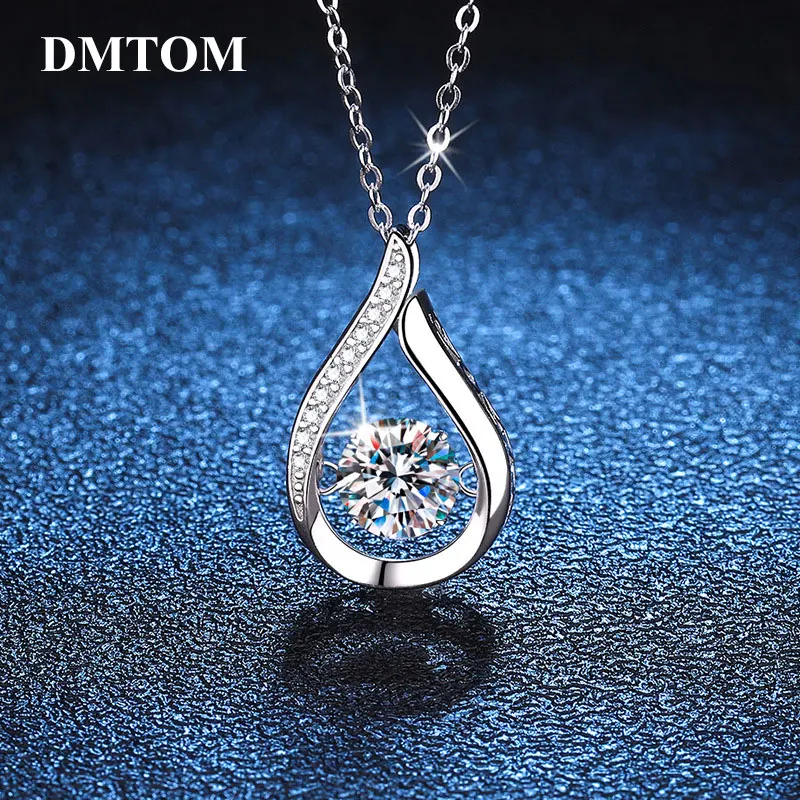 

DMTOM 100% 925 Sterling Silver Moissanite Pendant Necklace 1ct Water droplet Summer Chain For Women Wedding Party Fine Jewelry