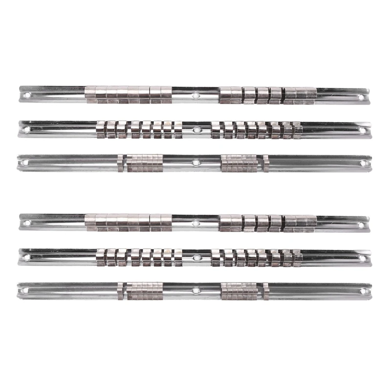 

6Pcs Socket Rack Holder 1/4 Inch 3/8 Inch 1/2 Inch With 16 Clips On Rail Tool Organizer Storage
